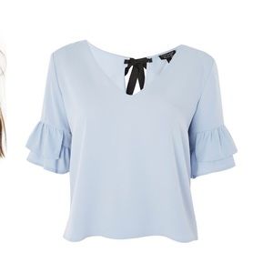 Topshop tie back ruffle sleeve top / blouse